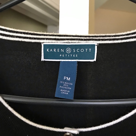 🆕🔥KAREN SCOTT GORGEOUS BLACK&WHITE STRIPED SWEATER LIGHTWEIGHT NWOT - Picture 4 of 4